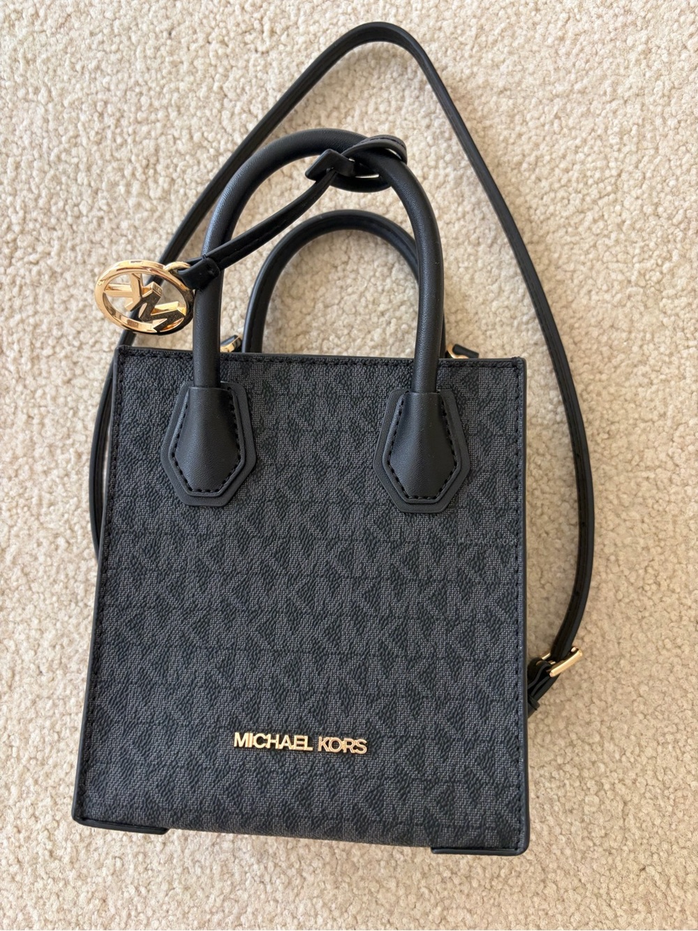 Michael Kors Black Logo Mini Tote with Gold Hardware used once
